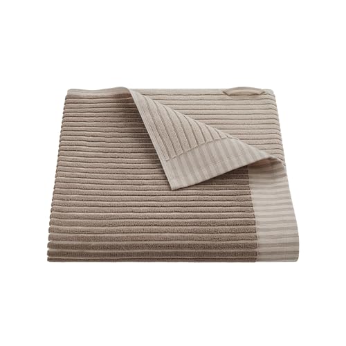 "Martex Restore Sculpted Stripe Bath Towel – Soft, Absorbent, Moisture-Wicking and Quick to Dry – Lightweight for Everyday Use – Comfortable Feel with Convenient Loop for Hanging – 30"" x 56"" – Tan"