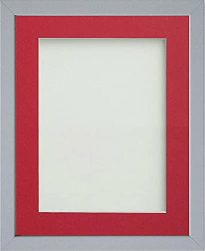 Frame Company Jellybean Range Grey Wooden 9x7 inch Picture Photo Frame with Red Mount for Image 7x5 inch * Choice of Colours & Sizes* Fitted with Perspex