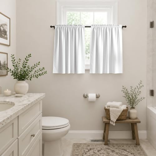 Mrs.Naturall Blackout Curtains for Bedroom Kitchen Window Bathroom 24 Inches Long Greyish White 2 Panels