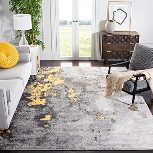 SAFAVIEH Abstract Rug for Living Room, Dining Room, Bedroom - Adirondack Collection, Short Pile, in Grey and Yellow, 240 X 300 cm
