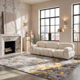 SAFAVIEH Abstract Rug for Living Room, Dining Room, Bedroom - Adirondack Collection, Short Pile, in Grey and Yellow, 240 X 300 cm