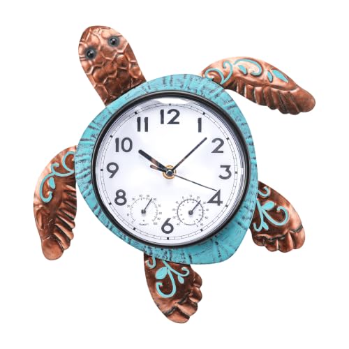 MUMTOP Turtle Outdoor Clock Waterproof, 12.6 Inch Outside Wall Clock with Thermometer Combo for Patio Pool Garden Home Decor
