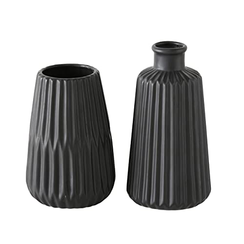 Boltze Esko 1013332 Vases Set of 2 (Black Varnished, Ceramic Flower Vases, Diameter Approx. 8.5 cm, Indoor Decoration, No Flowers, Scandinavian Style)