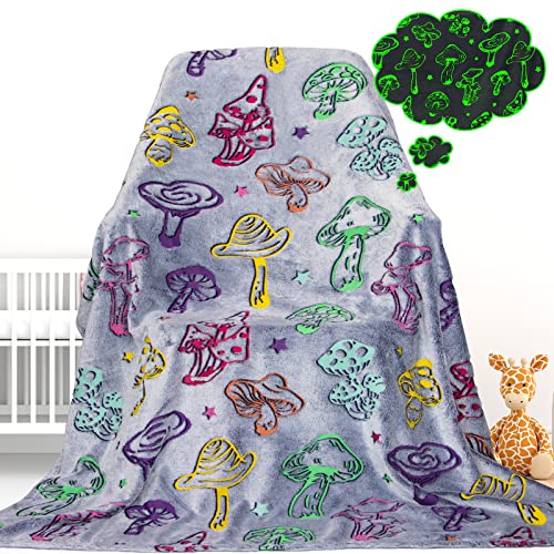 Gdindff Glow in The Dark Blanket Mushroom Blanket for Kids Adults Soft Flannel Throw Blankets Colorful Luminous Mushroom Blankets for Sofa Couch Living Room Bed Birthday Gifts