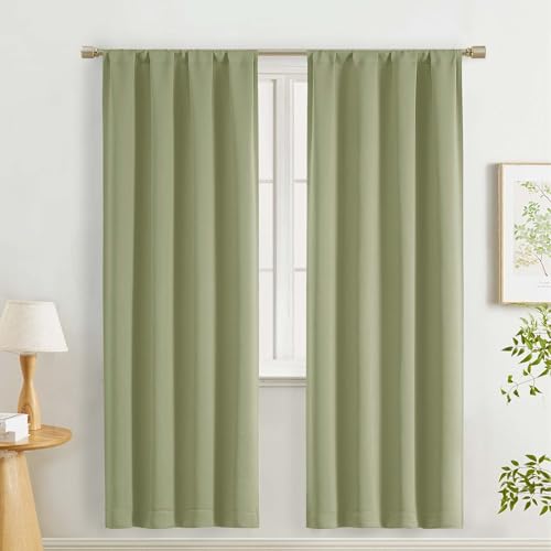 "Lecloud Sage Green Room Darkening Curtains 72 Inches Long 2 Pcs, Thermal Insulated Room Decor Bedroom Curtains, Rod Pocket Solid Modern Farmhouse Drapes for Living Room, Each Panel 40"" W x 72"" L"
