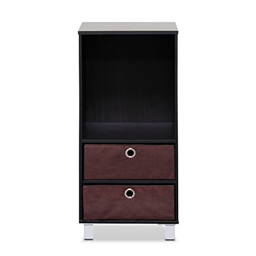 Furinno DARIO Book Shelf, 3-Tier Bookshelf Cabinet/Bedside Night Stand with 2 Bin Drawers, for Living Room, Bedroom, Home Office, 14.75 x13.5 x 14.75 x33, Espresso/Brown