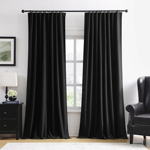 RAIN CITY Black Blackout Curtains 50 x 108-inches Long 9 ft Tall 2 Panels,100 Inch Wide Total Modern Farmouse Thermal Insulated Energy Saving Window Drapery for Living Room