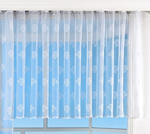 Jacquard Bogenstore Curtain 145 x 600 cm Baroque Floral Pattern White Ruffle Tape Universal Tape Pleated Tape Store 13142