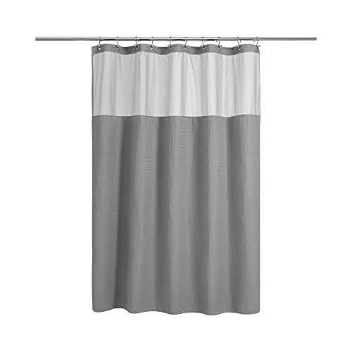 "N&Y HOME 54 Inch Waffle Weave Shower Curtain with Snap-in Fabric Liner & 12 Metal Hooks Set - 54"" x 72"" Shower Stall Size, Hotel Style & Mesh Top Window, Machine Washable - Gray, 54x72"