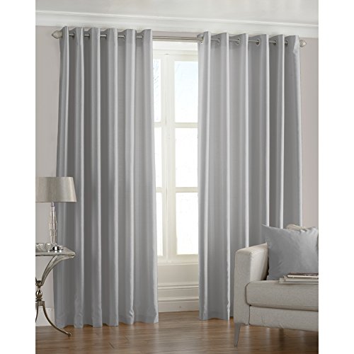 Riva Home Fiji Faux Silk Steel Eyelet Curtain, Grey, 46 x 54-Inch/117 x 137 cm