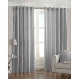 Riva Paoletti Fiji Faux Silk Steel Eyelet Curtains, 46 x 54 (117 x 137 cm), Polyester, Grey