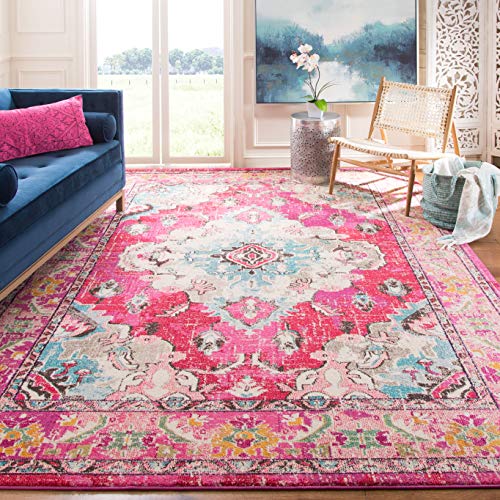 SAFAVIEH Boho Rug for Living Room, Dining Room, Bedroom - Monaco Collection, Short Pile, in Pink and Multi, 240 x 300 cm