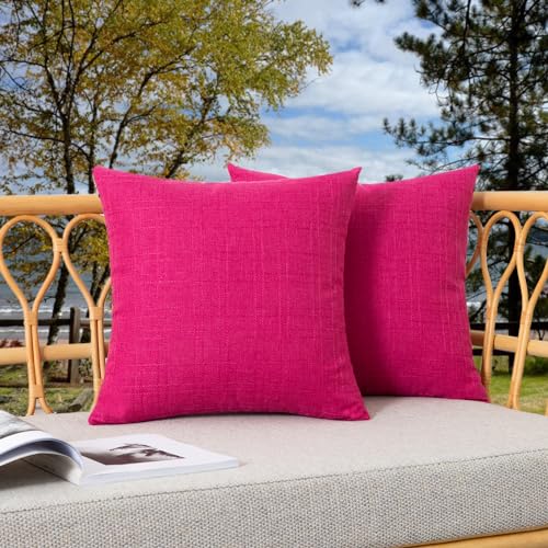 Kevin Textile Pack of 2 Outdoor Waterproof Pillow Covers Checkered Decorative Cushions Sham Throw Pillowcases Shell for Patio Tent Garden Couch Bed Sofa 22x22 Inch Hot Pink