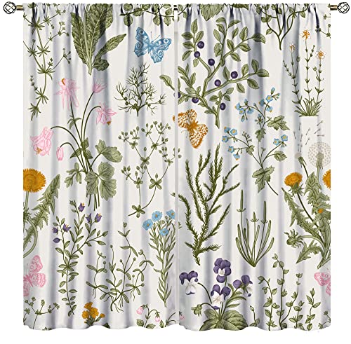 AuiMzoo Floral Botanical Curtains, Spring Floral Botanical Butterfly in Natural Garden, Blackout Decorative Curtains for Bedroom Living Room, Set of 2 Panels,63X72 Inch