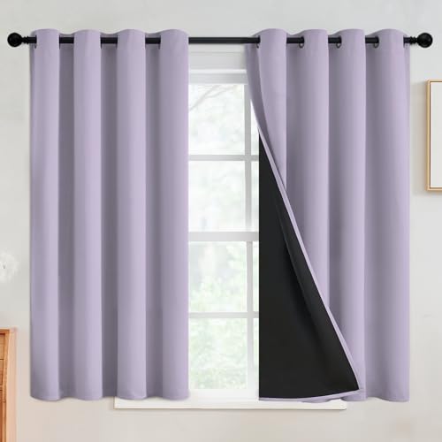 SimpleHome Lilac 100% Blackout Curtains Room Darkening Living Room 45 Inch - Curtains for Bedroom,Thermal Insulated Grommet Window Drapes,Curtains for Living Room with Black Back,52 x 45 Inch,2 Panels