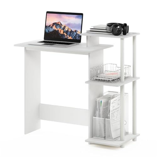 Furinno EFFICIENT 3 Open Side Shelves Gaming Desk, White