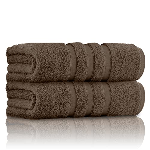 GC GAVENO CAVAILIA Luxury Quality Zero Twist Bath Towels, Stripe Textured 100% Cotton 2 Pack Bath Sheets, Cocoa, 70x120 Cm
