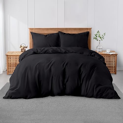 GC GAVENO CAVAILIA Super King Plain Dyed Duvet Cover Set with Pillowcases - Soft Comfortable, Lightweight Polycotton Bedding, Easy-Care - Quilt Comforter Cover - Black