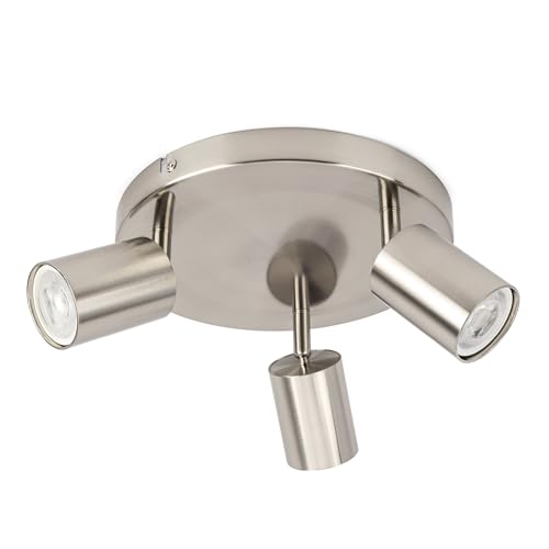 Integral LED Siena 3 Way Round Base GU10 LED Spotlight - Modern Indoor Ceiling Light Fitting - Adjustable and Rotatable - Ideal for Living Room, Bedroom and Kitchen - Premium Satin Nickel Finish