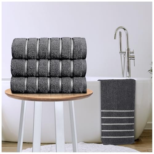 GC GAVENO CAVAILIA Stripe Bath Sheets Extra Large 3Pack - 600GSM Towels Bath Sheets Quick Dry Water Absorbent Towels Set - Lightweight Hotel Quality Thick Cotton Towel Bath Sheet 90x150 Cm, Charcoal