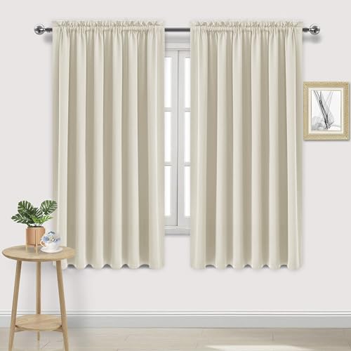DWCN Blackout Curtains for Living Room Thermal Insulated, Energy Saving & Noise Reducing Bedroom Curtains, Light Beige, W 70x L 63 Inch, Set of 2 Rod Pocket Curtain Panels