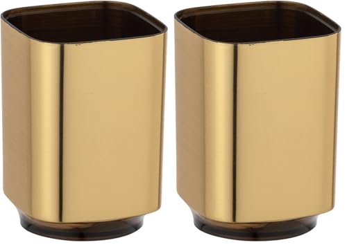 WENKO Auron Gold Holder for Toothbrush and Toothpaste, 10 x 7 x 7 cm (Pack of 2)