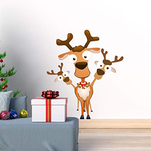 Christmas Stickers - Funny Reindeer Stickers - Christmas Party Wall Decoration - 60 x 50 cm