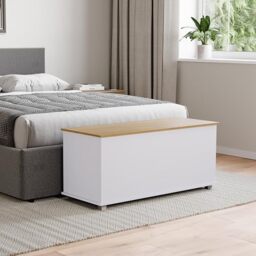 Vida Designs Arlington Storage Ottoman Bench, 100 x 40 x 48 cm - Blanket Box with Lift-Up Lid & Safety Hinges, foor Hallway, Bedroom, Living room, White