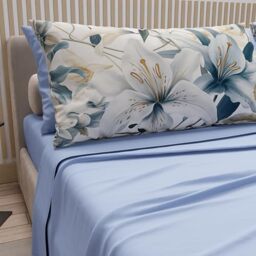 PETTI Artigiani Italiani - Double Bed Sheets Cotton with Pillowcases in Digital Print, Double Bed Sheet Floral Pattern 31 Light Blue, 100% Made in Italy
