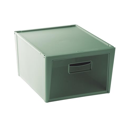 Snips, Yoga, Storage Box, 15 L, Plastic Storage Container, Space-Saving Organizer Box, Green, 37 x 27.7 x 33 cm, Front-Opening, Made in Italy