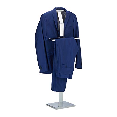 Relaxdays Valet Stand for Men, Coat Rack Stand Metal, Freestanding Butler, Hanger, H x B x W approx. 111 x 45 x 21 cm
