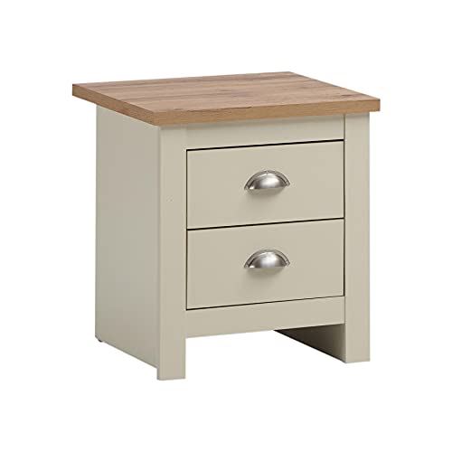 Timber Art Design UK Lisbon Bedside Lamp Table with 2 Drawer Nightstand Cabinet Rectangular Modern Furniture for Bedroom, Hallway, Living Room, Beige Oak - H51 x W45 X D45 cm