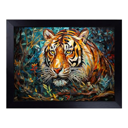 Lap Tray with Bean Bag Cushion, Tiger Orphism - Handmade in the UK, Raised Wooden Edge, Padded Cushion, Heat-Resistant Wipe-Clean Surface, for Meals, Laptops and Crafts
