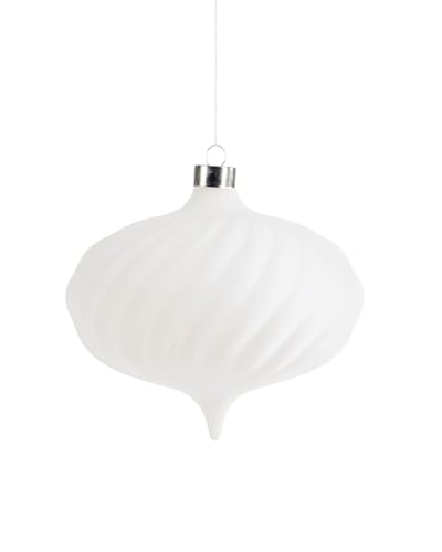 White Spiral Velvet Christmas Bauble 15 cm, Extra Large Tree Ornament