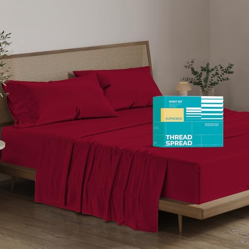 "Pure Full Size Cotton Bed Sheets Set (Full Size, 800 Thread Count) Burgundy Bedding and Pillow Cases (4 Pc) ??? Cotton Sheets Full Size Bed- Sateen Sheets - 16"" Deep Pocket Full Sheets"