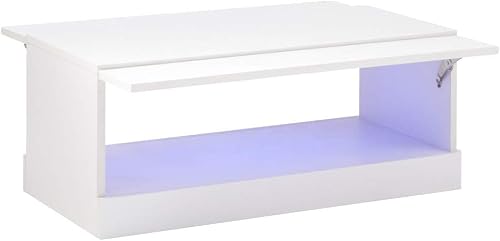 GFW Galicia Coffee Table with LED, White High Gloss Lift Top Coffee Table with Hidden Storage and LED Light, Modern Living Room Furniture