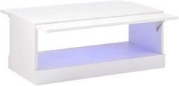 GFW Galicia Coffee Table with LED, White High Gloss Lift Top Coffee Table with Hidden Storage and LED Light, Modern Living Room Furniture