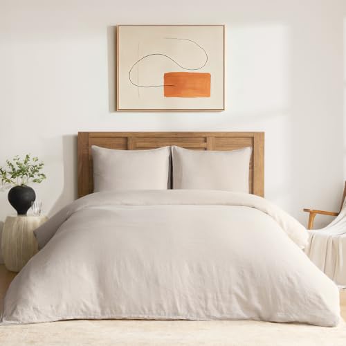 DAPU 100% Linen Duvet Cover Set - Pure Natural French Flax Linen with 8 Corner Ties and Zipper Closure Soft Breathable Durable for Hot Sleepers 1 Duvet Cover 2 Pillowcases (Natural Linen, Queen/Full)
