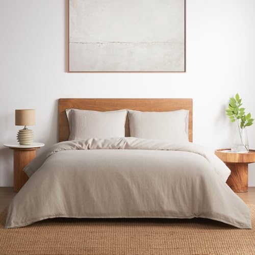 DAPU 100% Linen Duvet Cover Set - Pure Natural French Flax Linen with 8 Corner Ties and Zipper Closure Soft Breathable Durable for Hot Sleepers 1 Duvet Cover 2 Pillowcases (Natural Linen, Queen/Full)