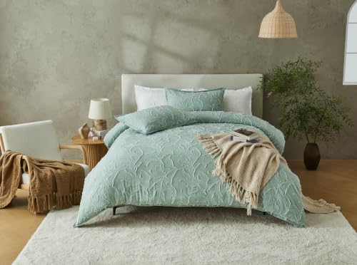 GC GAVENO CAVAILIA Leaf Duvet Cover King Size With Pillow Cases, Sage Green - Comfortable, Breathable Hypoallergenic King Size Duvet Cover Sets - 3Piece Reversible Bedding Quilt Cover Bed Set, 230x220cm