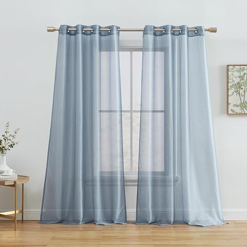 "HLC.ME 2 Piece Semi Sheer Voile Window Curtain Grommet Panels for Bedroom & Living Room (54"" W x 95"" L, Dusty Blue)"