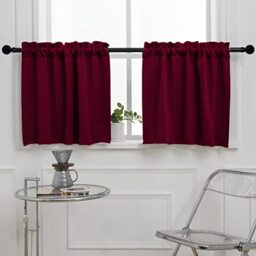 "Pickluc Cafe Curtain 30 Inches Long, Rod Pocket Kitchen Half Window Curtain, Short Blackout for Small Window, 2 Panels, 30"" Wide and 30"" Length, Burgundy Red"