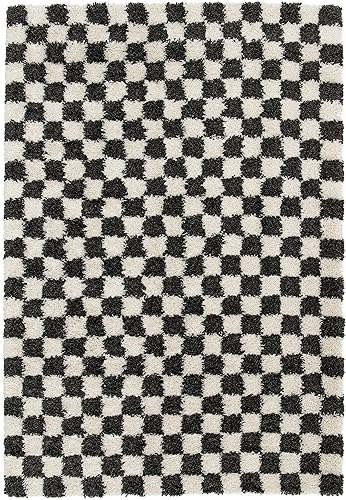 Rugs Essentials Balta Shaggy Checkerboard Rug, Rectangular Indoor Rug for Living Room, Bedroom, Soft and Comfortable, Easy Care, Thickness 30 mm, Polypropylene, 120 x 170 cm, Black