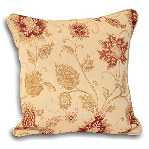 "Riva Paoletti Zurich Feather Filled Cushion Cream-Decorative Floral Jacquard Design-Piped Edges-Reversible-100 Case (18"" x 18"" inches) -Designed in The UK, Polyester, Champagne, 45 x 45cm"