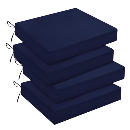 "downluxe Outdoor/Indoor Waterproof Square Corner Seat Cushion, 18.5"" x 16"" x 3"", Navy Blue, Pack of 4"