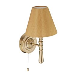 Relaxdays Wall Lamp with Shade, Indoor, Pull Switch, Hallway & Living Room, E14, Fabric, HxWxD: 28 x 16 x 19 cm, Brass