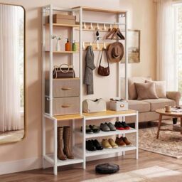 YITAHOME Clothes Rack Coat Stand with Shoe Rack, Hallway Storage Unit, Oak