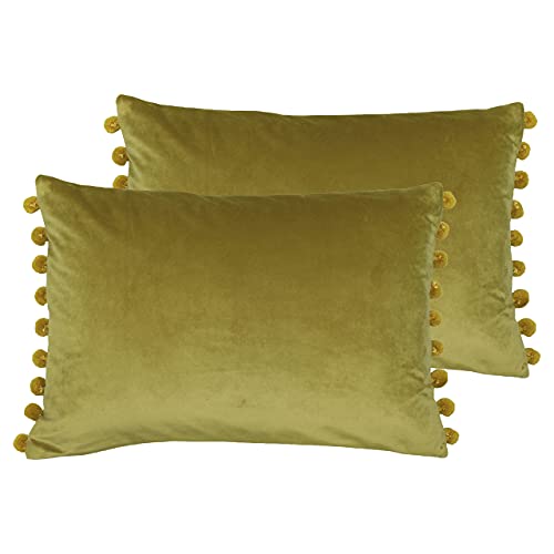 Paoletti Fiesta Feather Filled Cushions (Twin Pack), Polyester, Bamboo/Gold