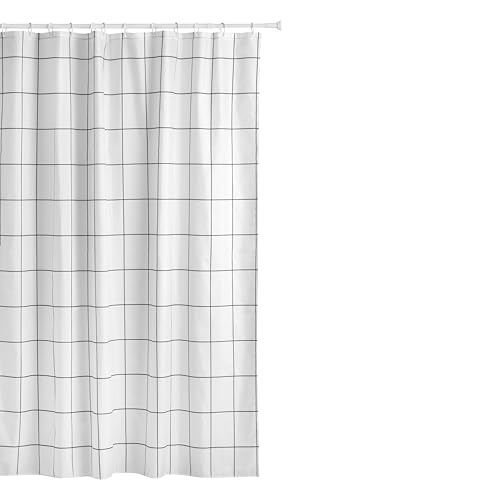 TATAY Fabric Shower Curtain 140 x 200 cm - Includes 8 Hooks - Washable Shower Curtain with Modern Design - Durable Polyester Fabric - Industrial Model – White & Black