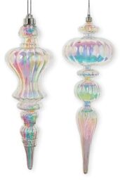 "The Bridge Collection Set of 2 Opalescent Finial Ornaments - 12"" Colorful Plastic Irisdescent Christmas Decorations - Large & Elegant Christmas Tree Ornaments"